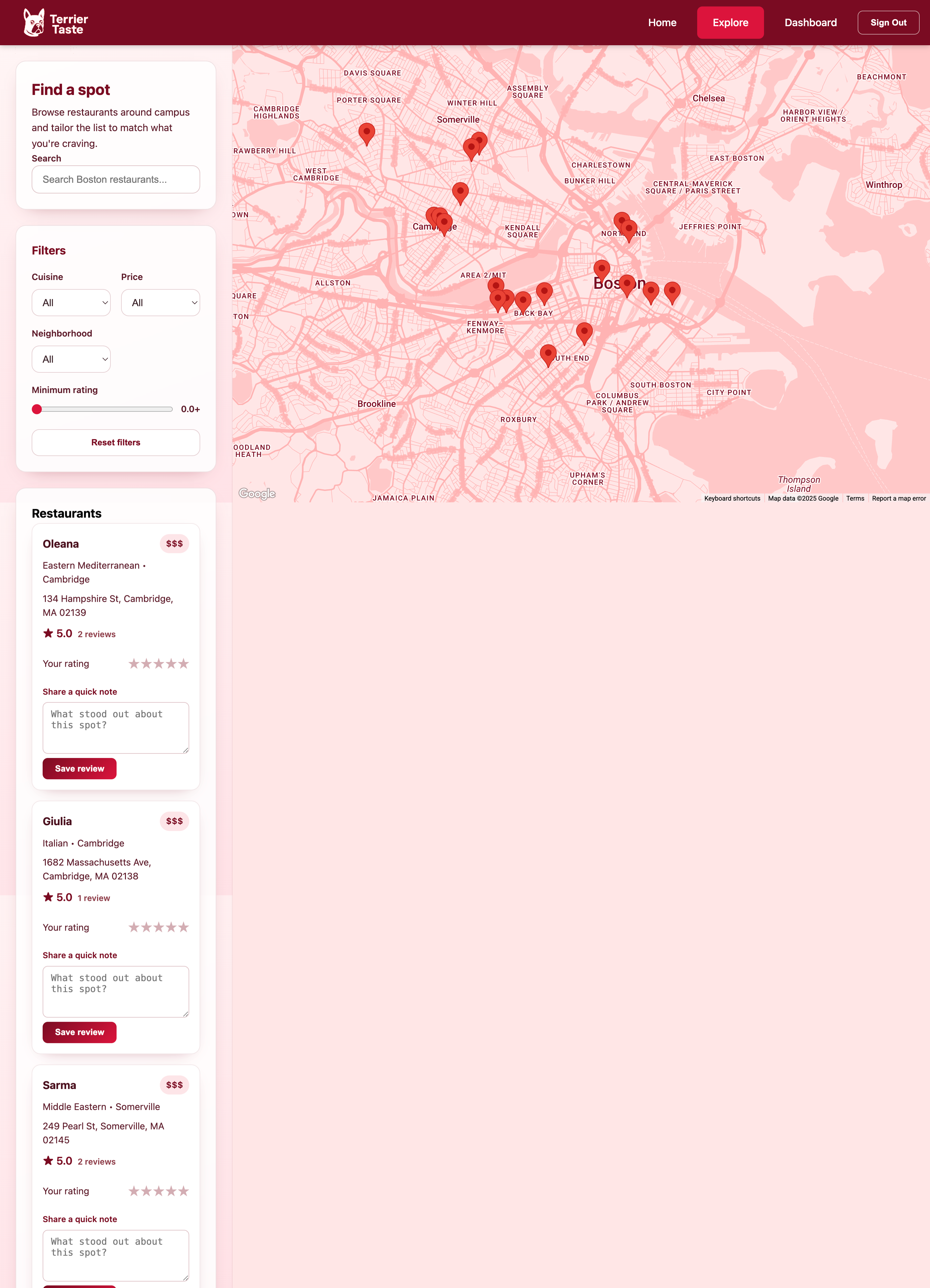 Restaurant browse screen